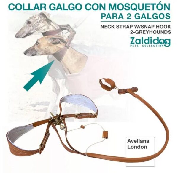 PERRO COLLAR GALGO CON MOSQUETÓN PARA 2 GALGOS